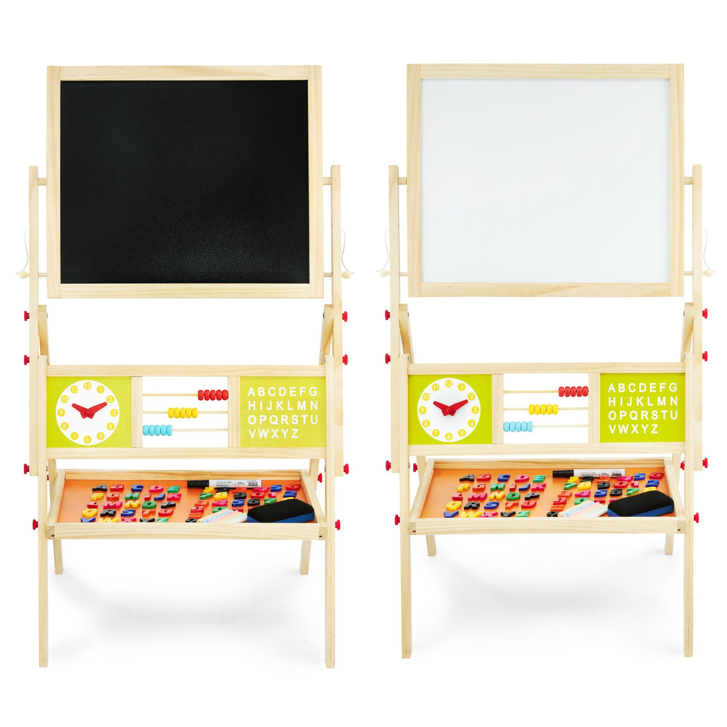 Grand tableau éducatif double face : magnétique et tableau noir - tableau effaçable à sec, en bois