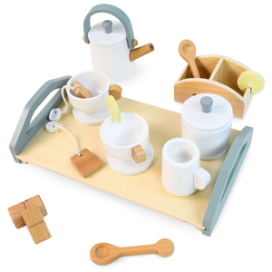 Grand service à thé en bois avec plateau - 17 articles