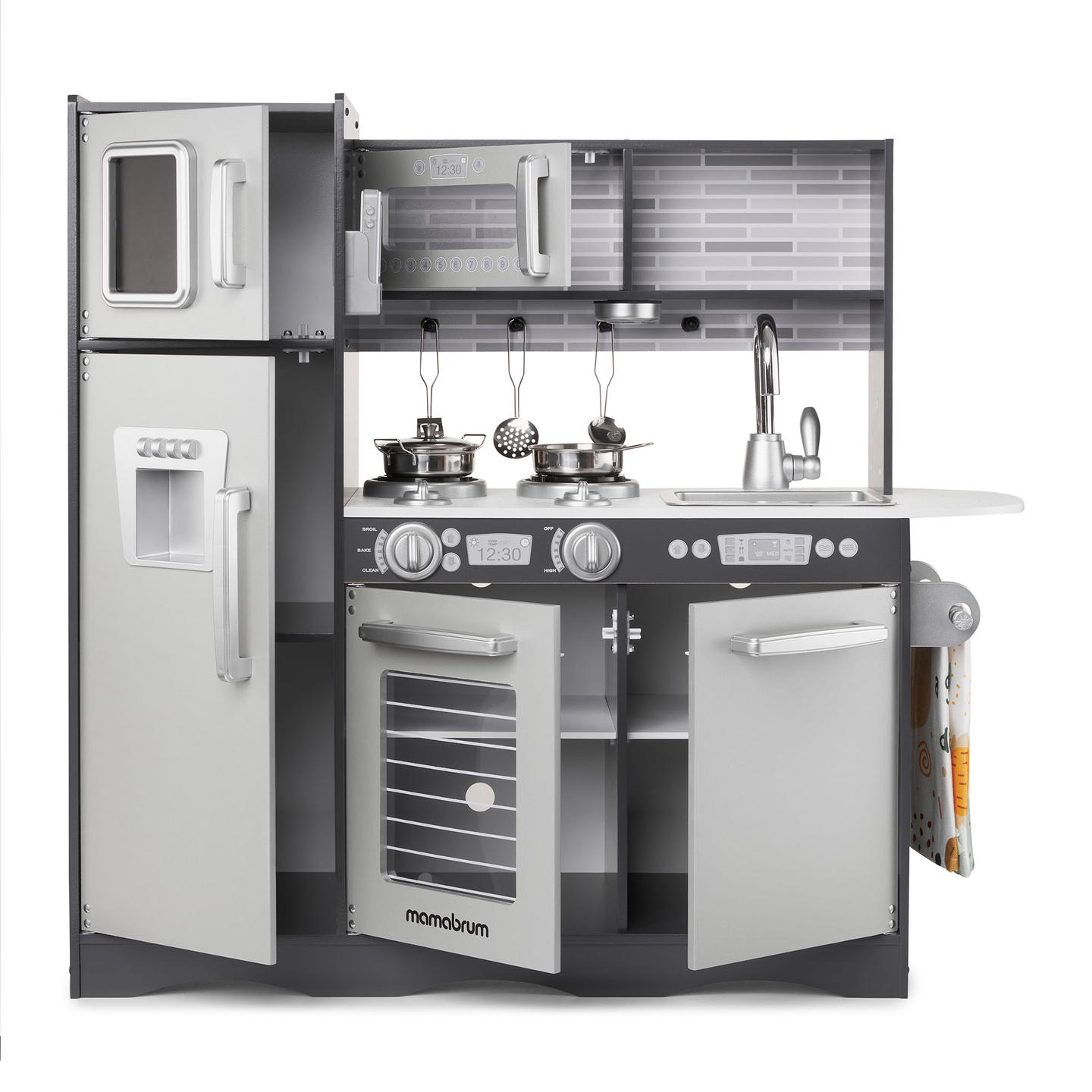 Cuisine en bois XXL avec éclairage LED, tablier et accessoires