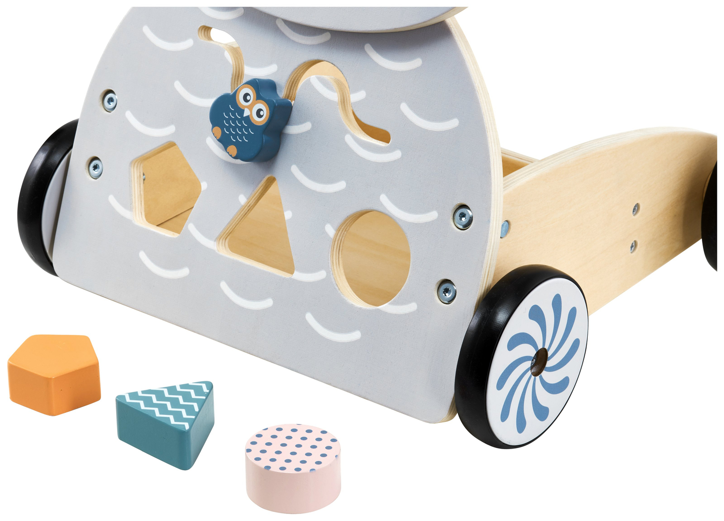 Marchette multifonctionnelle en bois - poussoir - poussette avec blocs - Hibou