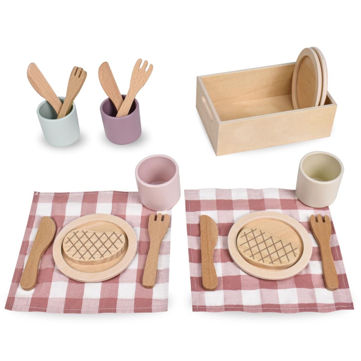 Service de table en bois pour enfants avec sets de table rouges