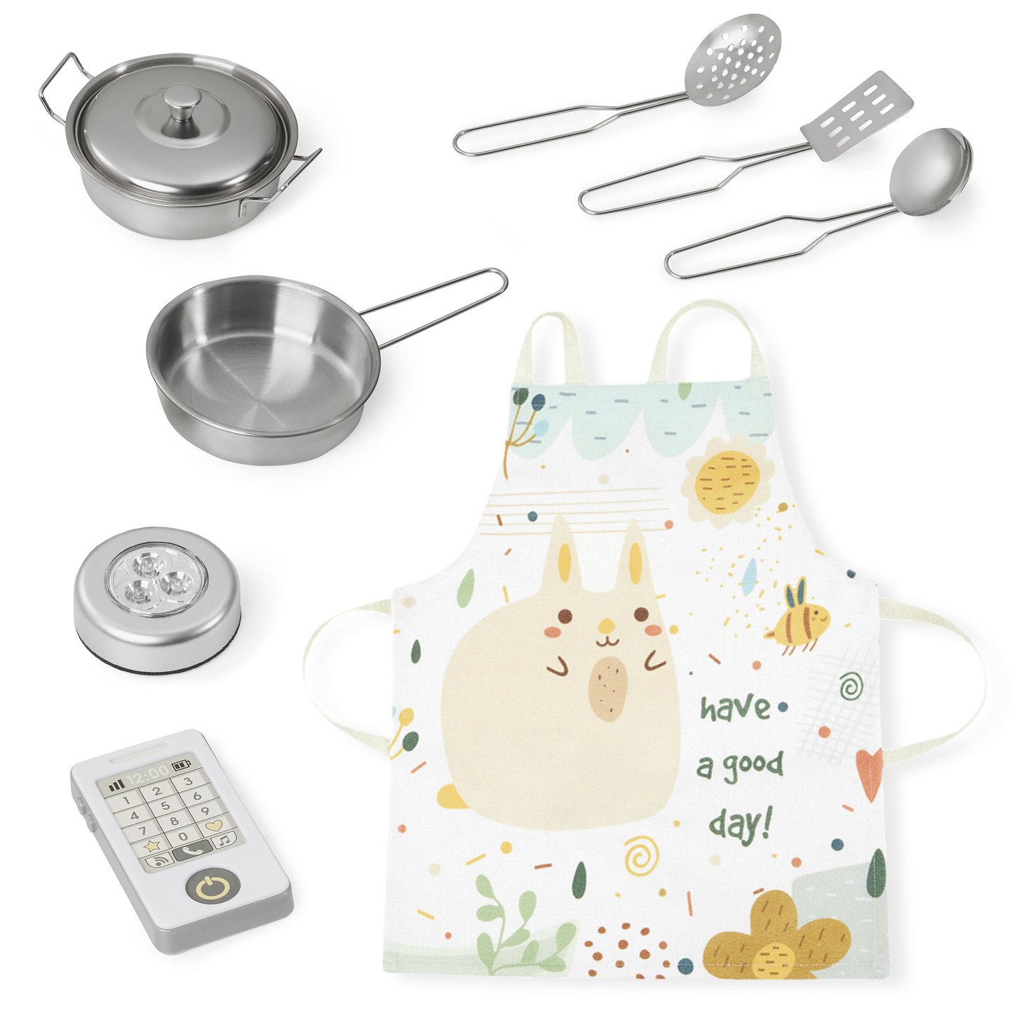 Cuisine en bois XXL avec éclairage LED, tablier et accessoires