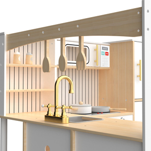 Cuisine interactive XXXL en bois avec réfrigérateur, micro-ondes, four, lave-vaisselle et accessoires - blanc