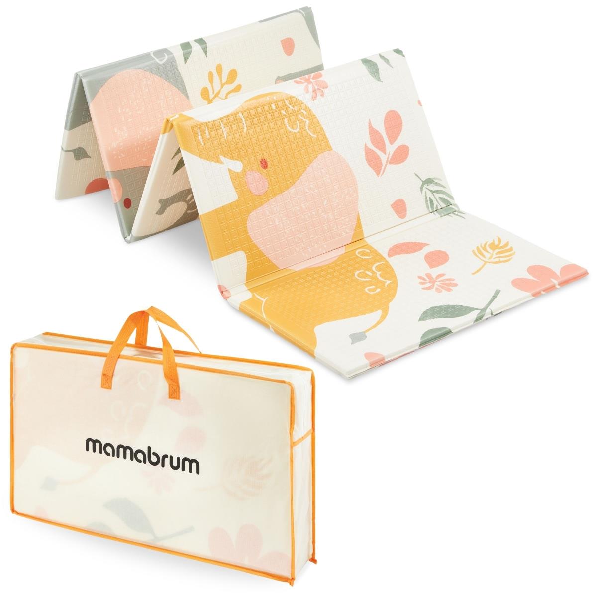 Tapis pliant double face en mousse 180 x 120 x 1cm - Eléphants exotiques/Gris délicat