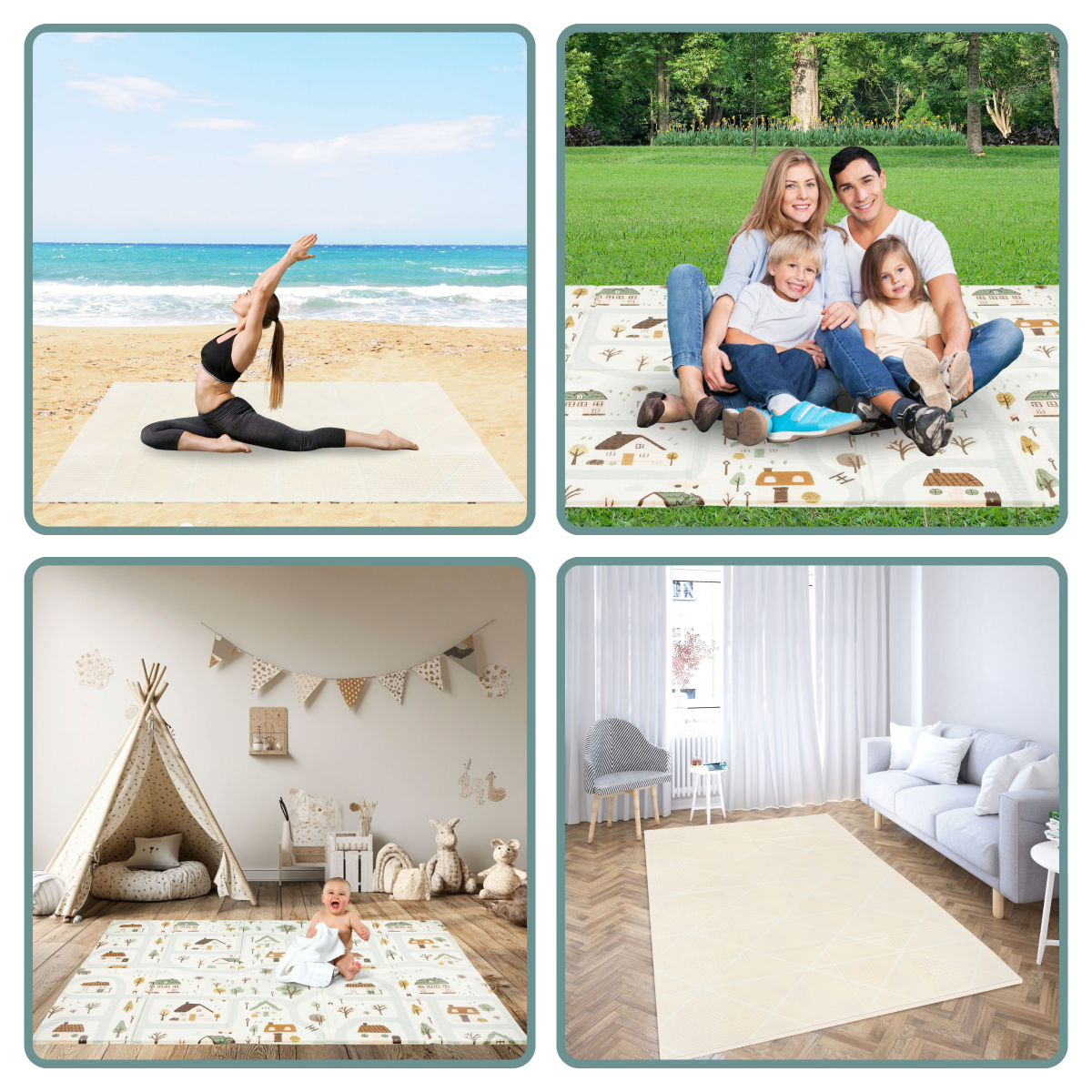 Tapis pliant double face en mousse 180 x 120 x 1cm - Charming Town/Sand Beige