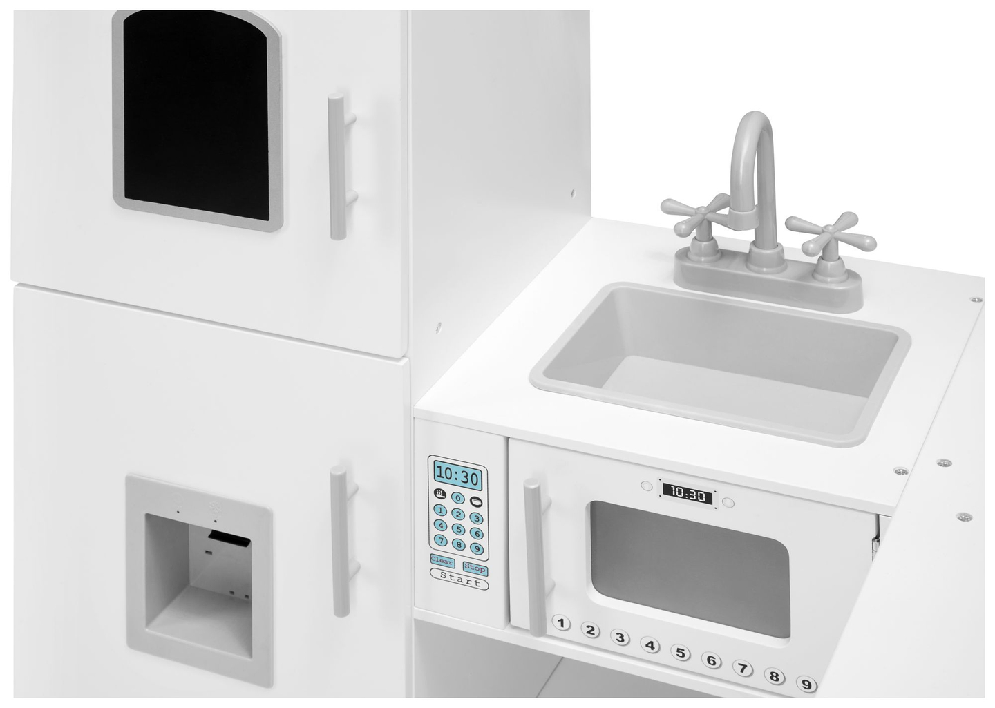 Coin cuisine XXXL en bois avec réfrigérateur, four, machine à laver, tablier et accessoires