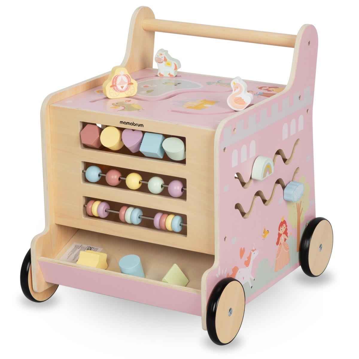 Déambulateur 2-en-1 en bois avec fonction cube éducatif, rose