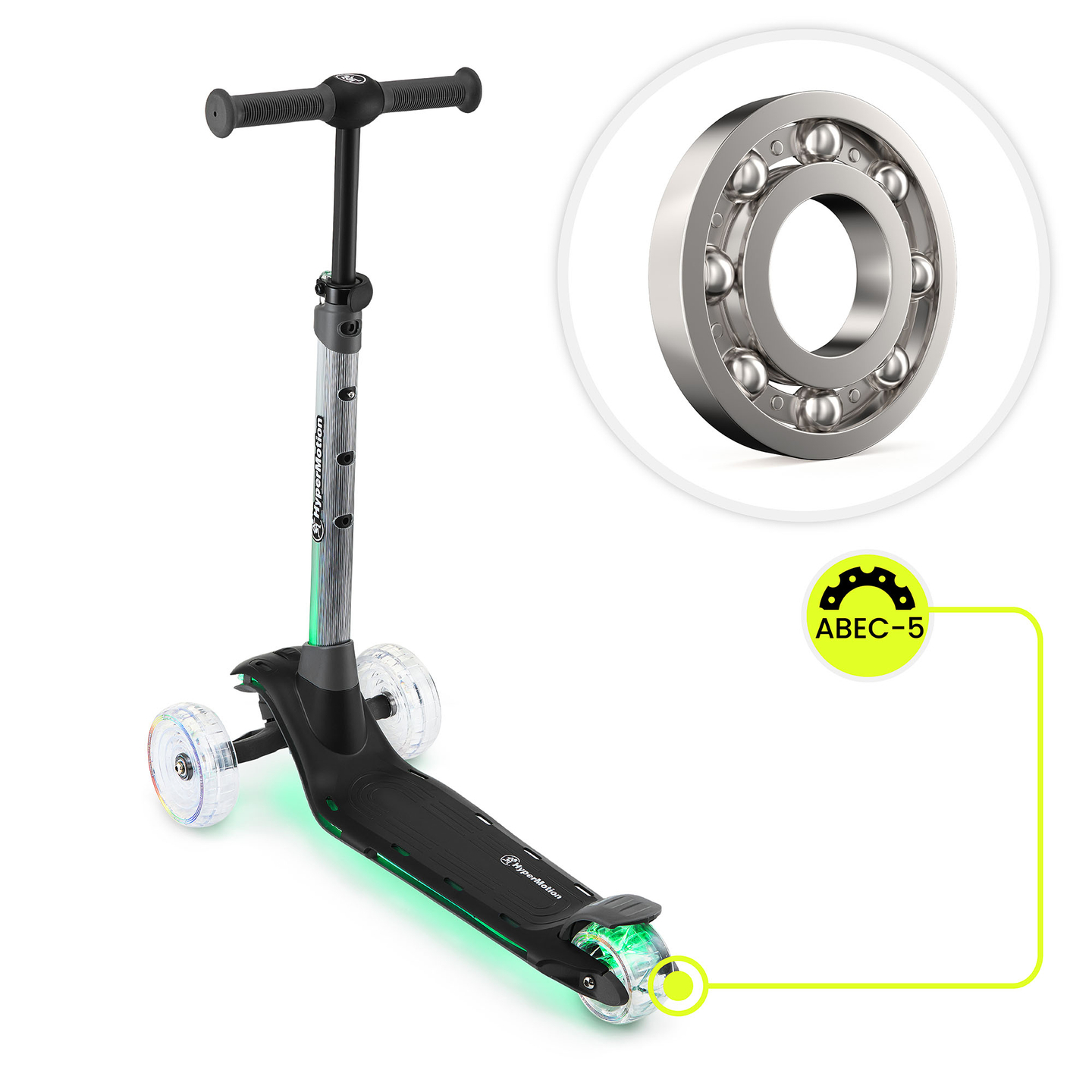 Trottinette d'équilibre HyperMotion BECKY - Éclairage LED RGB, noire