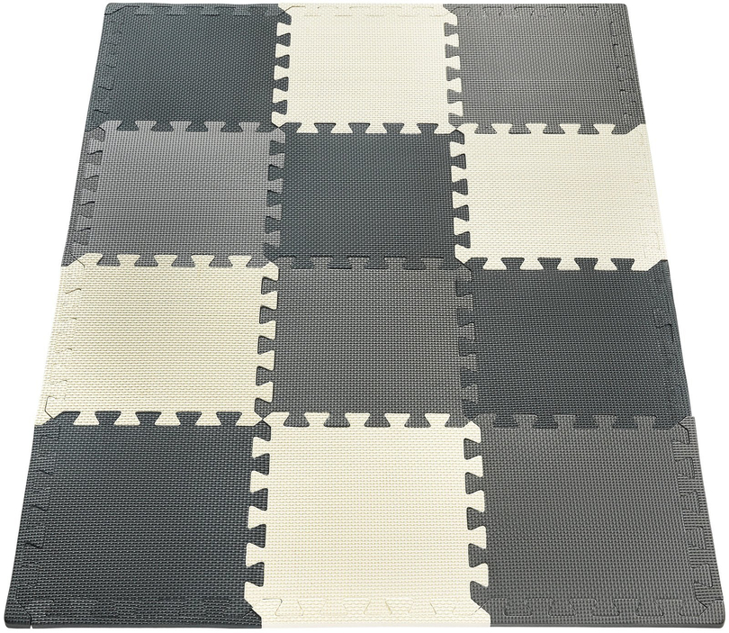 Puzzle en mousse 12pcs. - tapis de mousse éducatif 120 x 90 x 1.2cm avec bordure - gris