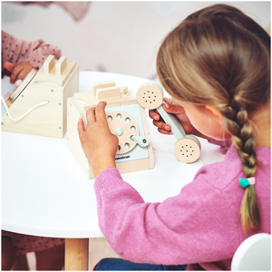 Téléphone rétro en bois - menthe