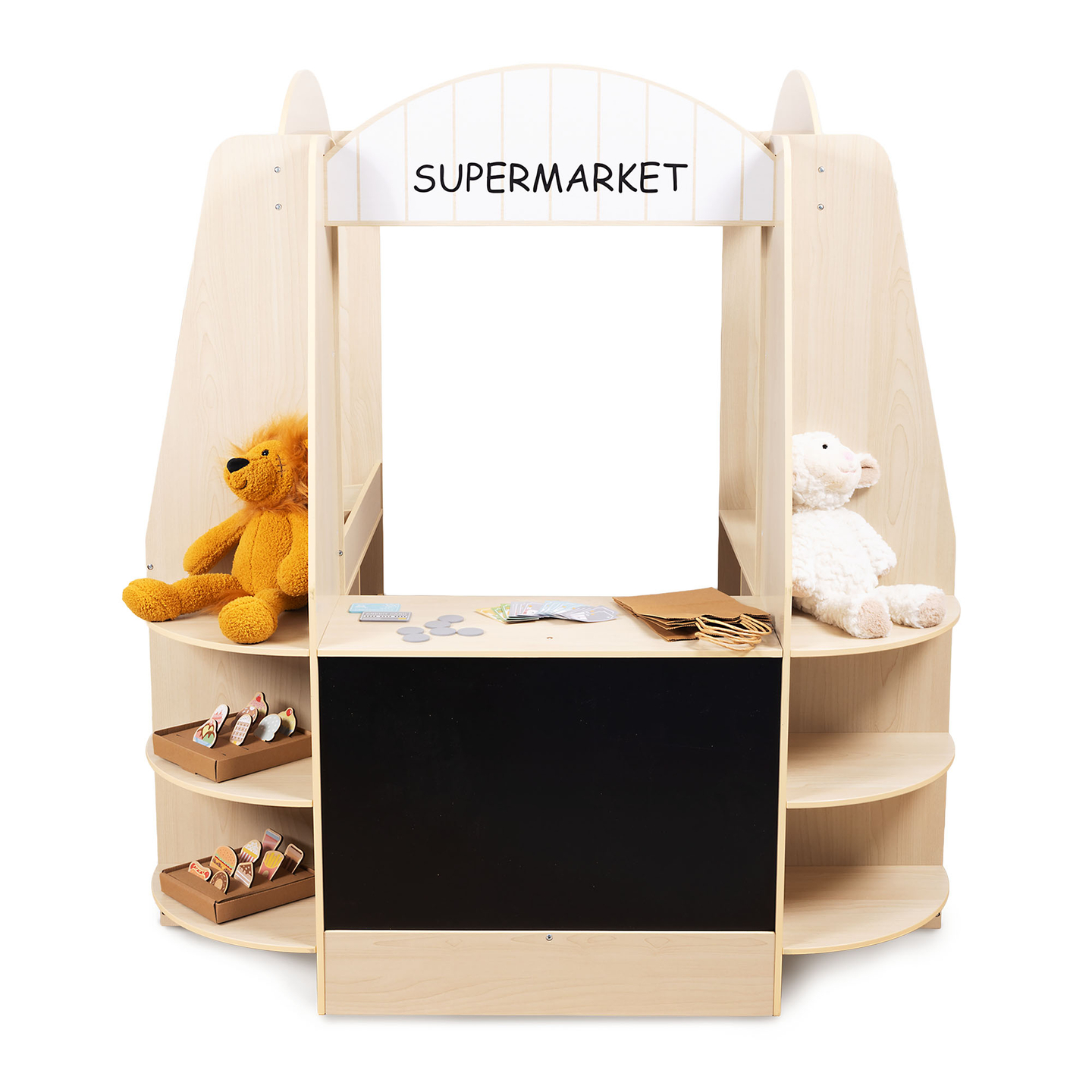 Grande boutique en bois pour enfants avec tableau noir - 91 pièces pour faire du shopping en toute simplicité !