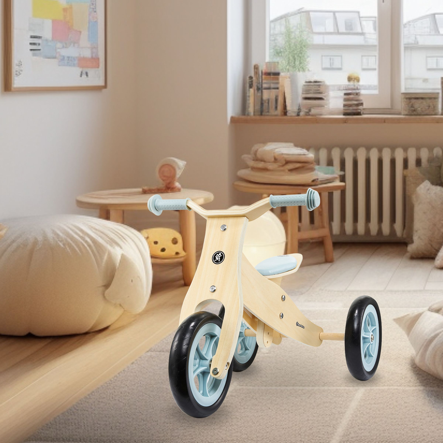 Tricycle et draisienne en bois 2en1 - HyperMotion PERCY - bleu