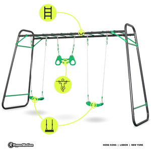 Balançoire de jardin XXL en acier - 2 sièges, échelle, trapèze de gymnastique