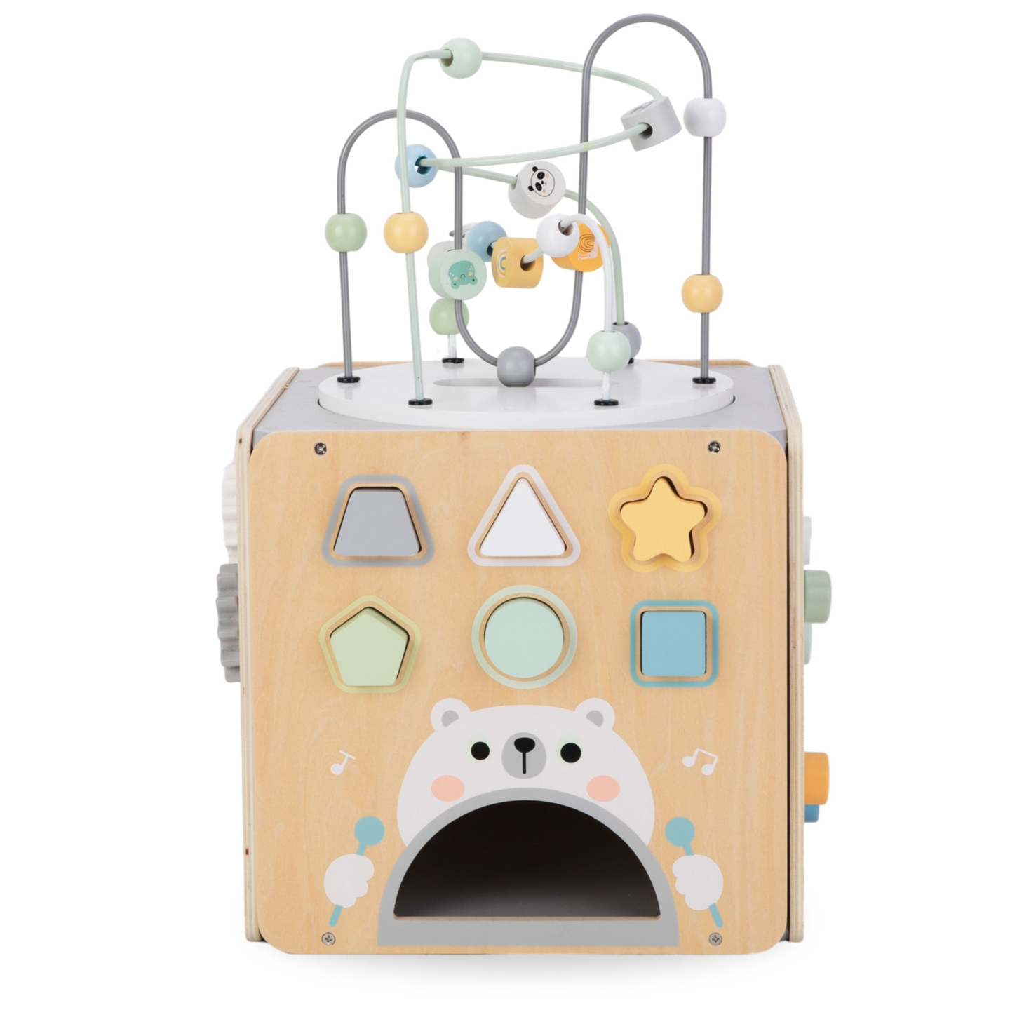 Grand cube d'activité en bois avec boucle - Montessori