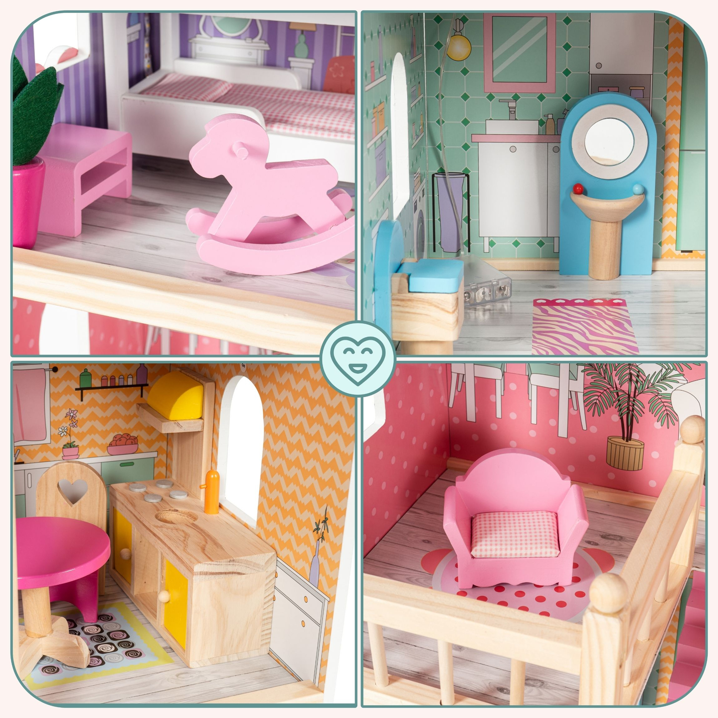 Grande maison de poupées en bois à 3 étages avec terrasse, ensemble de meubles et éclairage LED !