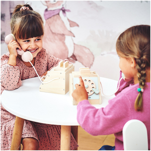 Téléphone rétro en bois - rose pastel