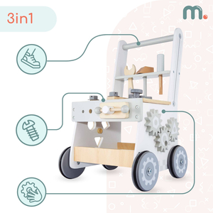 Déambulateur, pousseur et atelier en bois 3-en-1 - 47 éléments