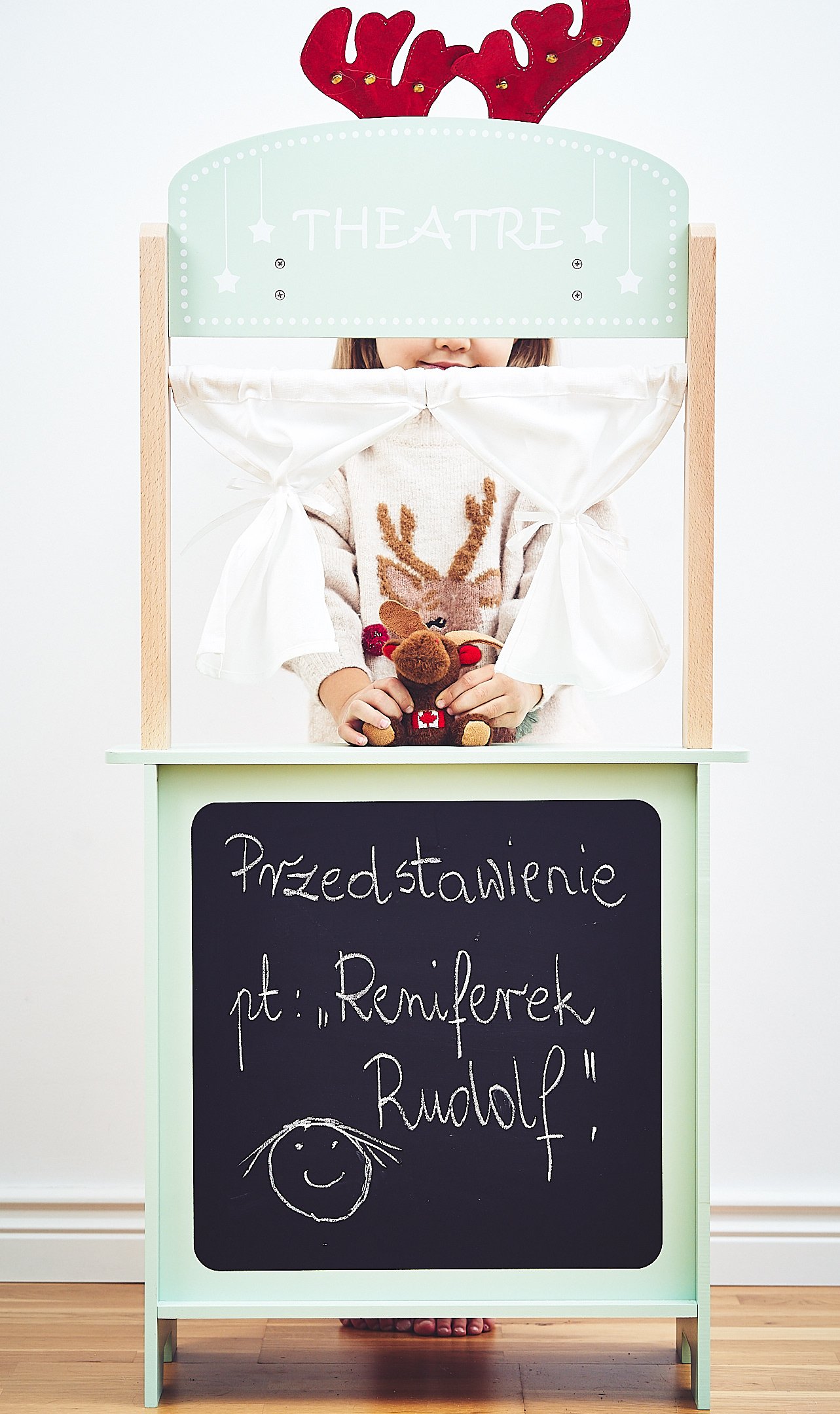 Grande boutique en bois - étalage et théâtre 2 en 1 avec balance, terminal de paiement, fruits et légumes