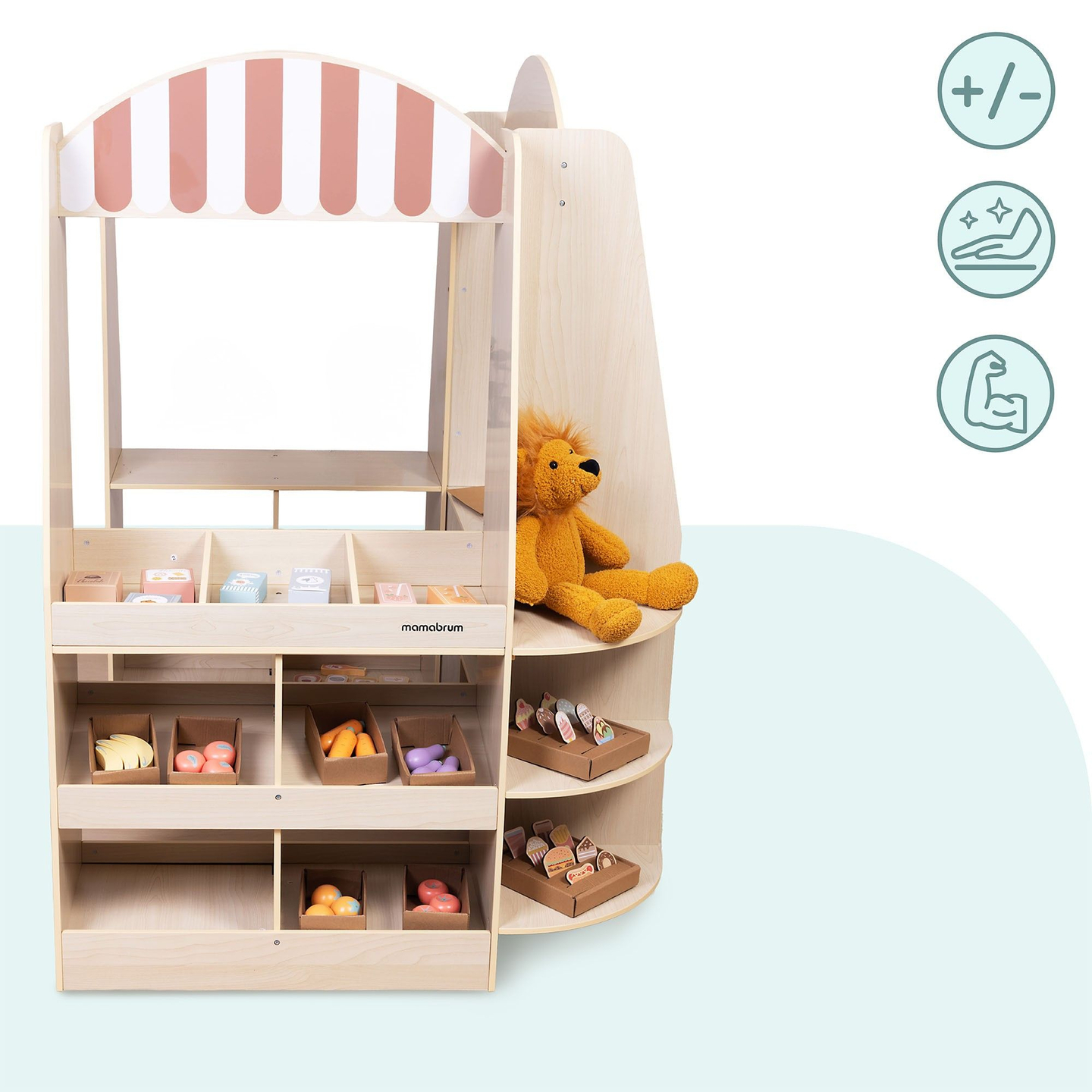 Grande boutique en bois pour enfants avec tableau noir - 91 pièces pour faire du shopping en toute simplicité !