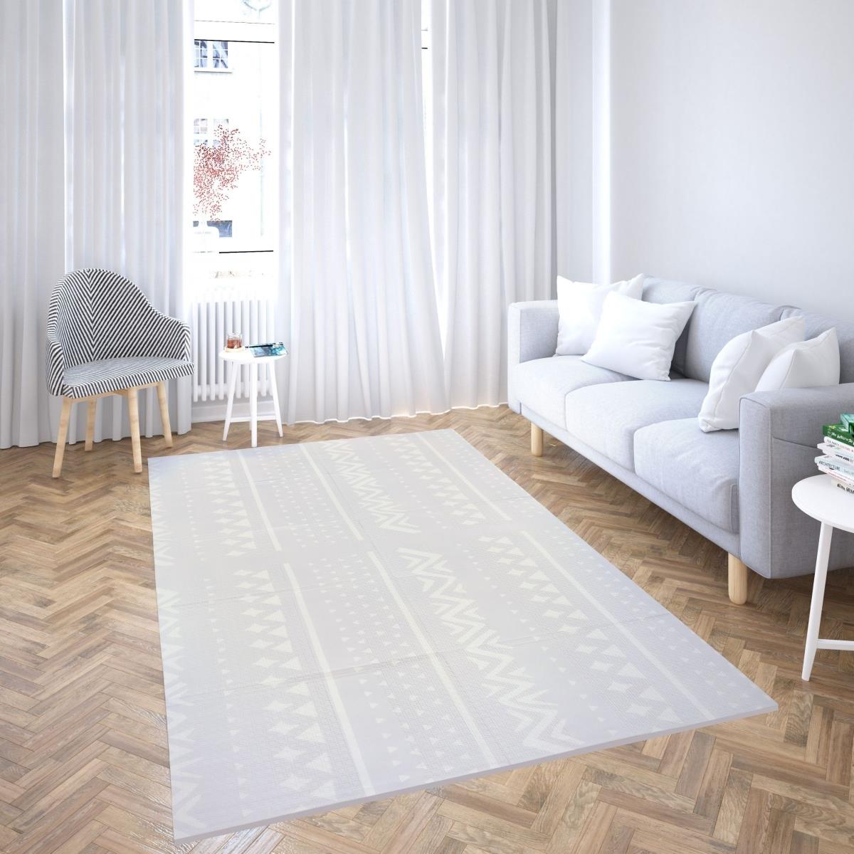 Tapis pliant double face en mousse 180 x 120 x 1cm - Eléphants exotiques/Gris délicat
