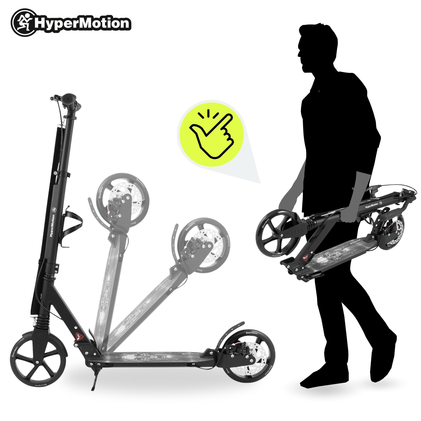 Scooter à deux roues pour jeunes adultes - avec amortisseur - HyperMotion Skyline - noir, aluminium - 100kg