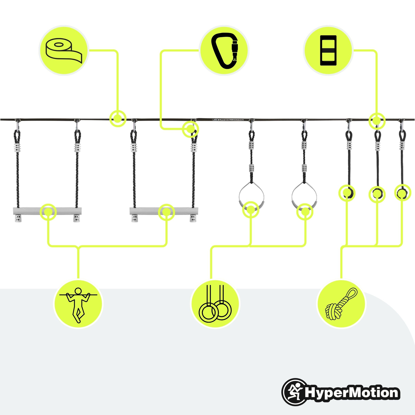 Course d'obstacles Ninja pour enfants - HyperMotion slackline set - 7 obstacles