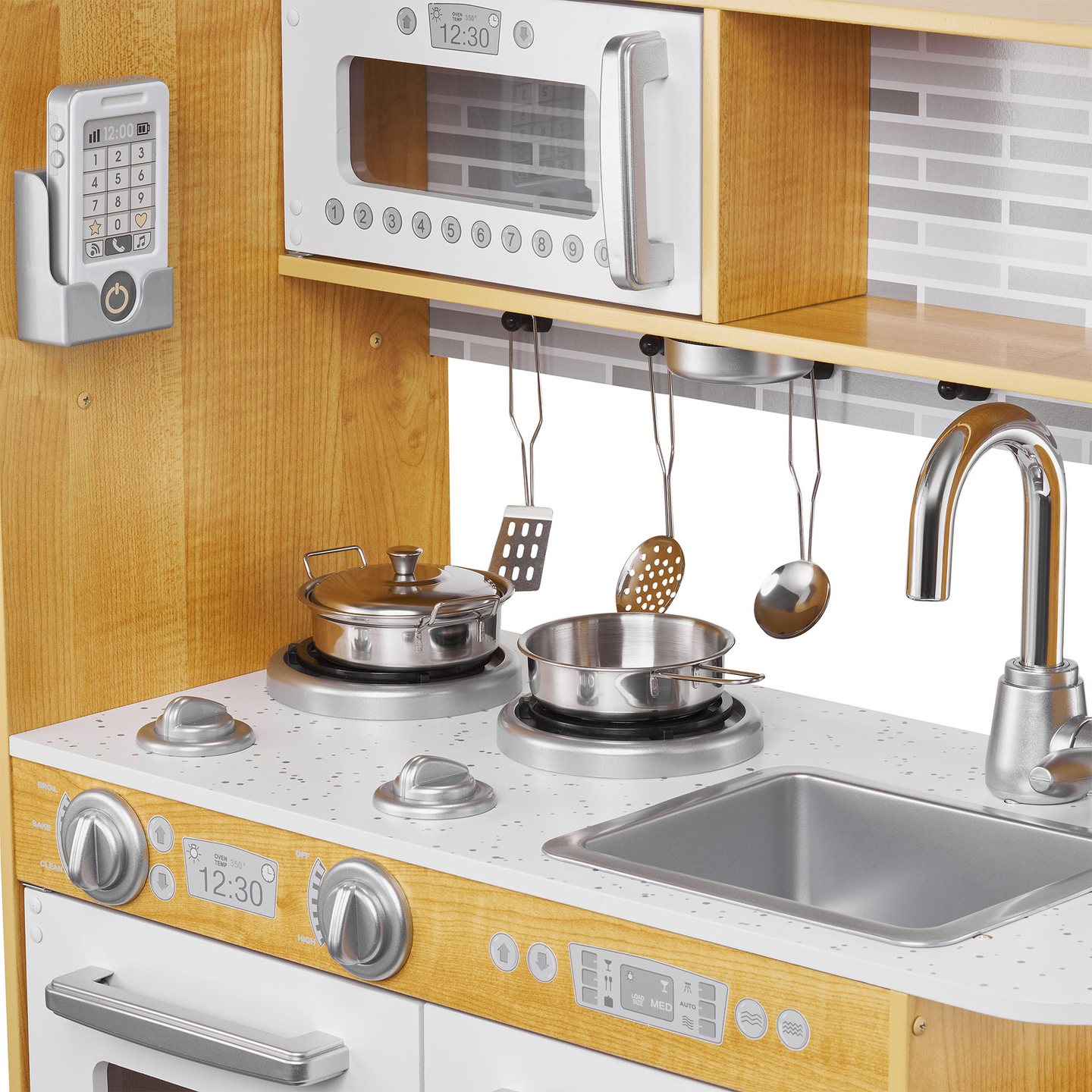 Cuisine en bois XXL avec éclairage LED, tablier et accessoires