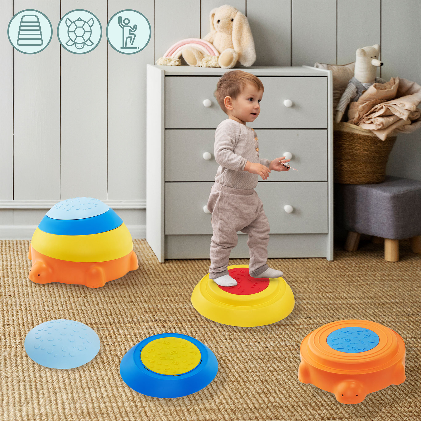 Parcours sensoriel pour enfants - Tortue colorée