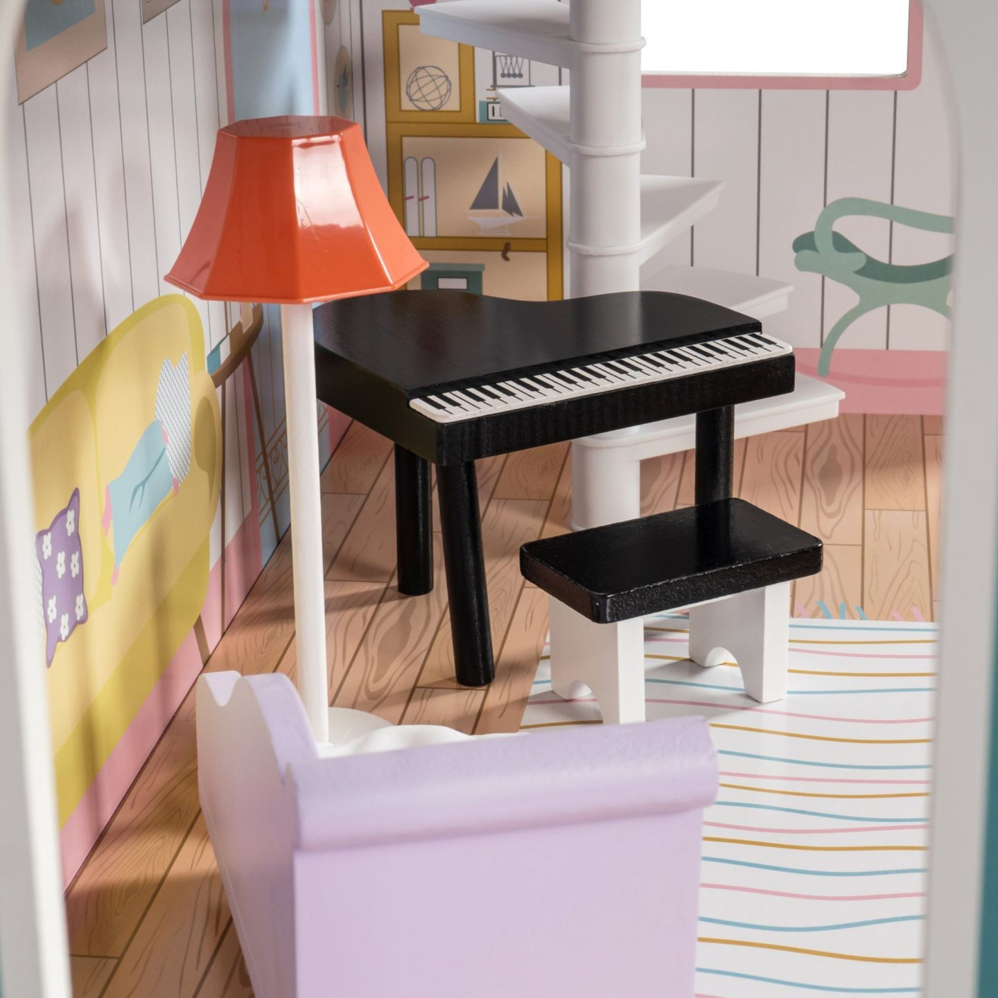 XXL La plus grande maison de poupées en bois - 123 cm - illuminée par LED - terrasse, accessoires, jardin