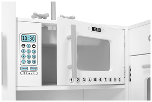 Coin cuisine XXXL en bois avec réfrigérateur, four, machine à laver, tablier et accessoires 