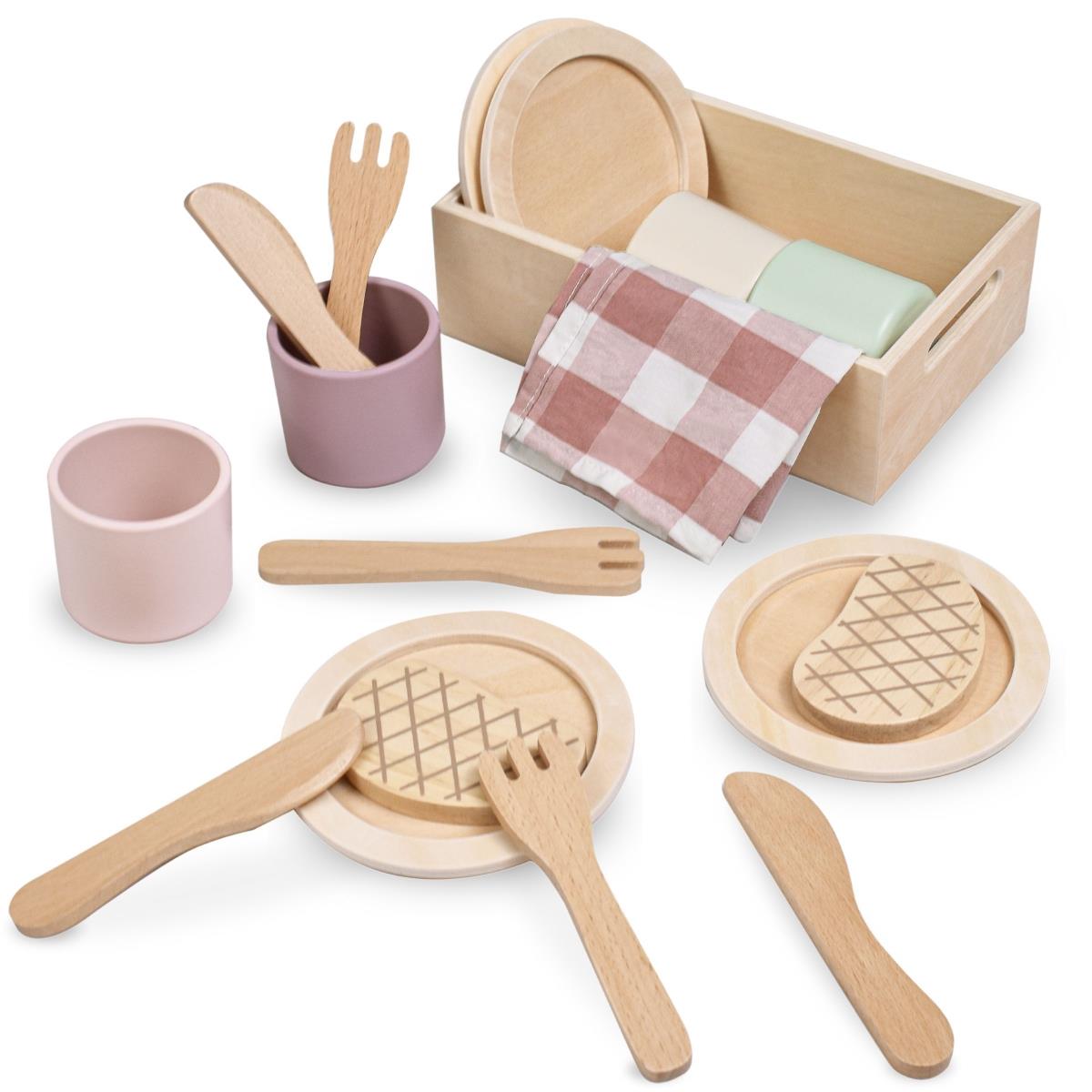Service de table en bois pour enfants avec sets de table rouges
