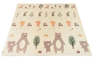 Tapis en mousse double face XXL - pliable 1 CM (forêt avec un ours en peluche et des chevaux)
