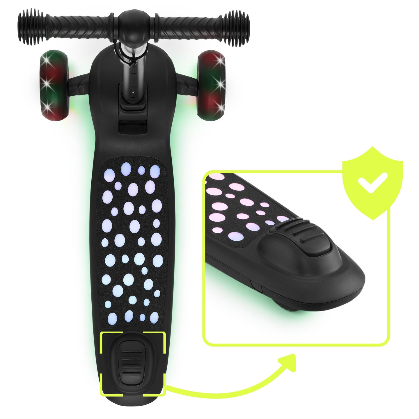 HyperMotion LUMI scooter d'équilibre 3-en-1 - plateforme éclairée et roues LED, couleur noire