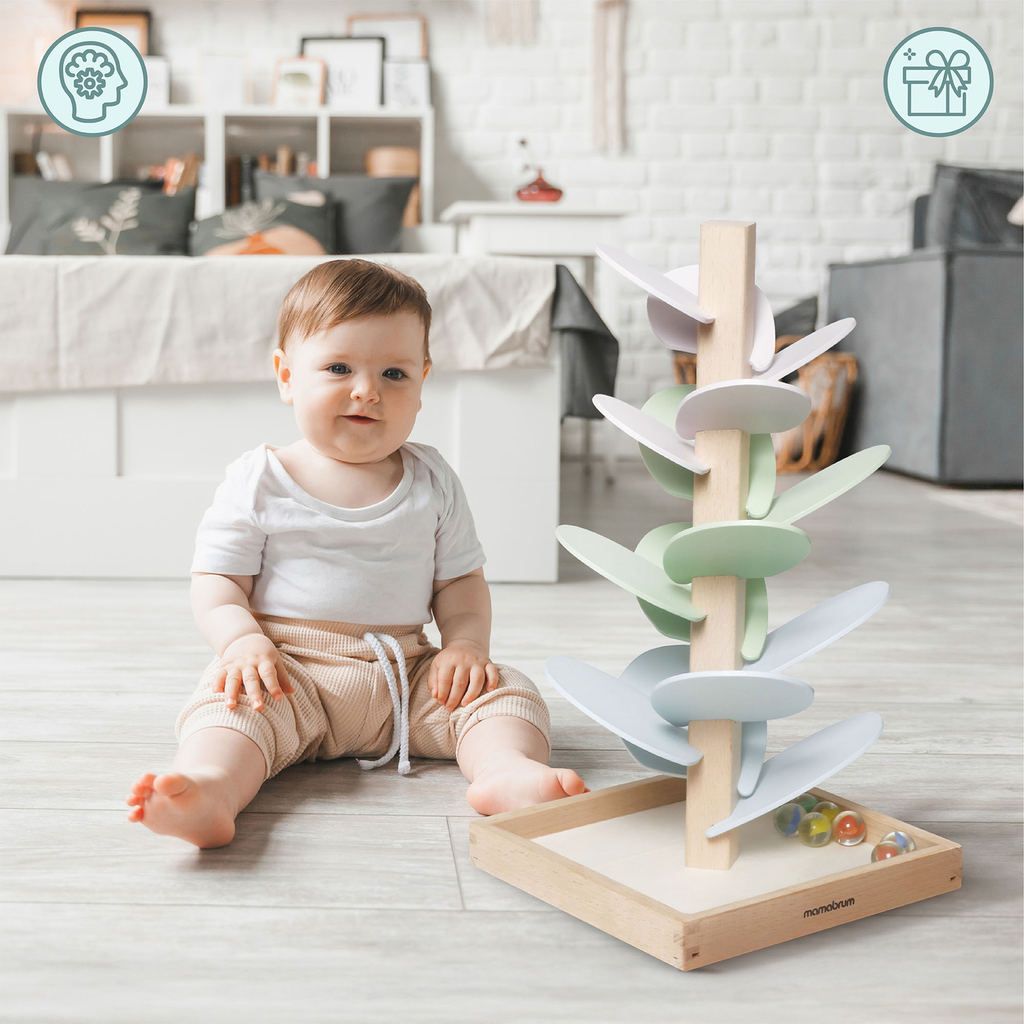 Culodrome en bois - arbre à sons avec boules