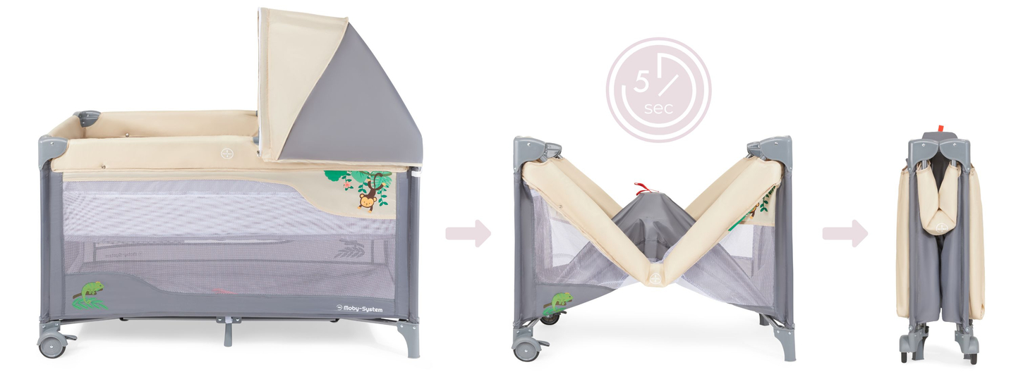 Lit parapluie 0 - 36 m avec table à langer + parc Moby-System HUXLEY