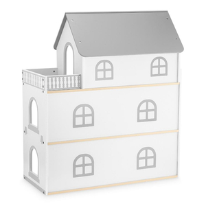 Maison de poupées en bois blanc avec terrasse et accessoires