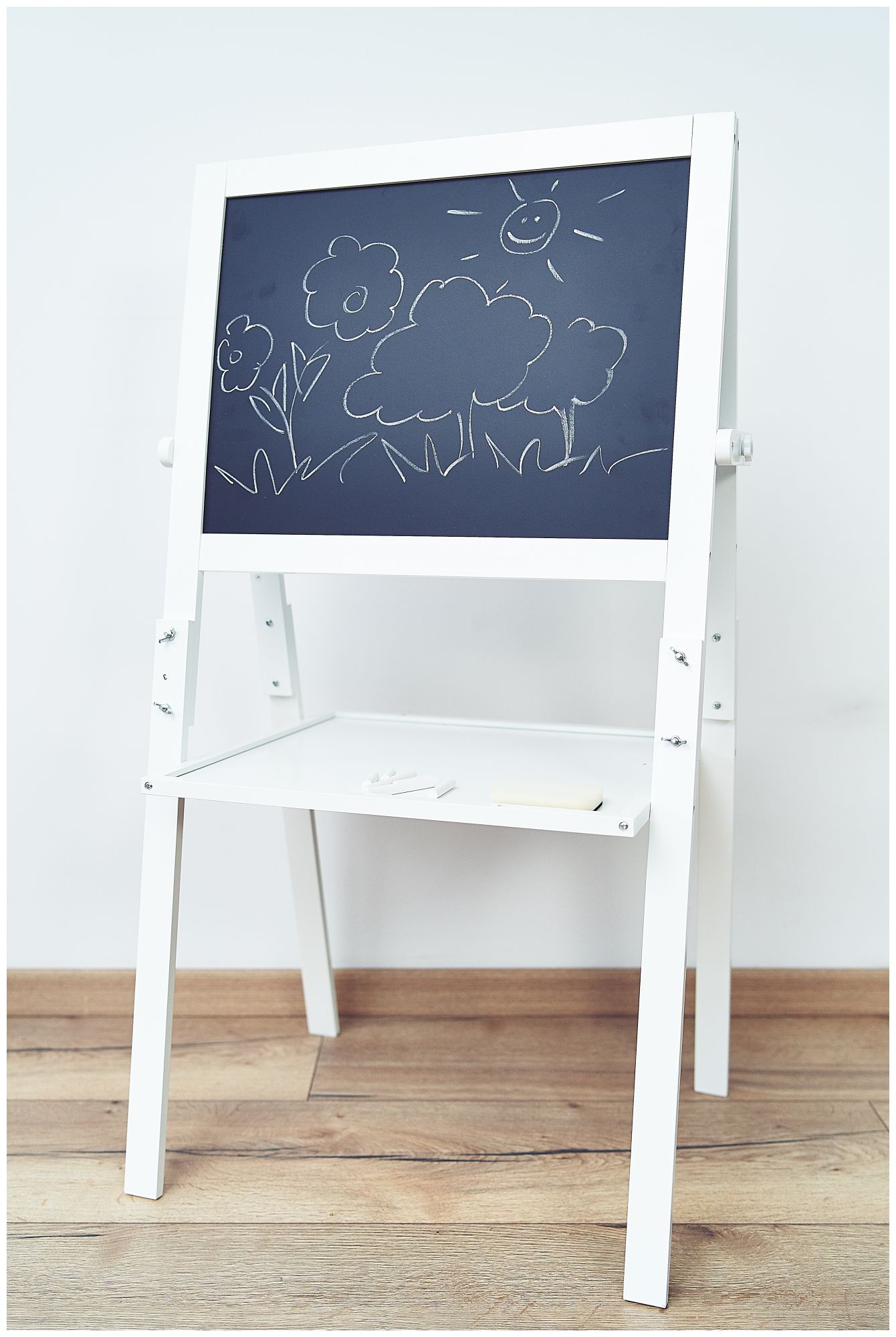 Tableau éducatif double face : magnétique et tableau noir - effaçable à sec, en bois, pour enfants, pliable