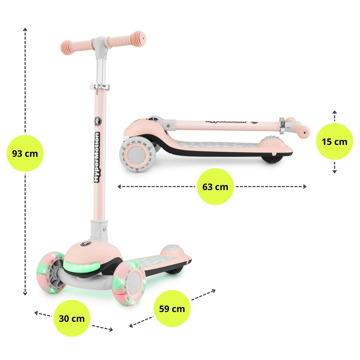 HyperMotion LUMI scooter d'équilibre 3-en-1 - plateforme éclairée et roues LED, couleur rose
