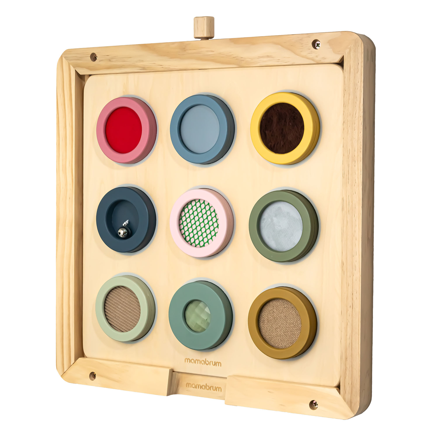 Tableau sensoriel Montessori en bois – 9 textures à découvrir et à développer le sens du toucher