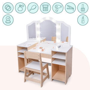 Table à langer en bois pour enfants avec chaise, accessoires et éclairage LED
