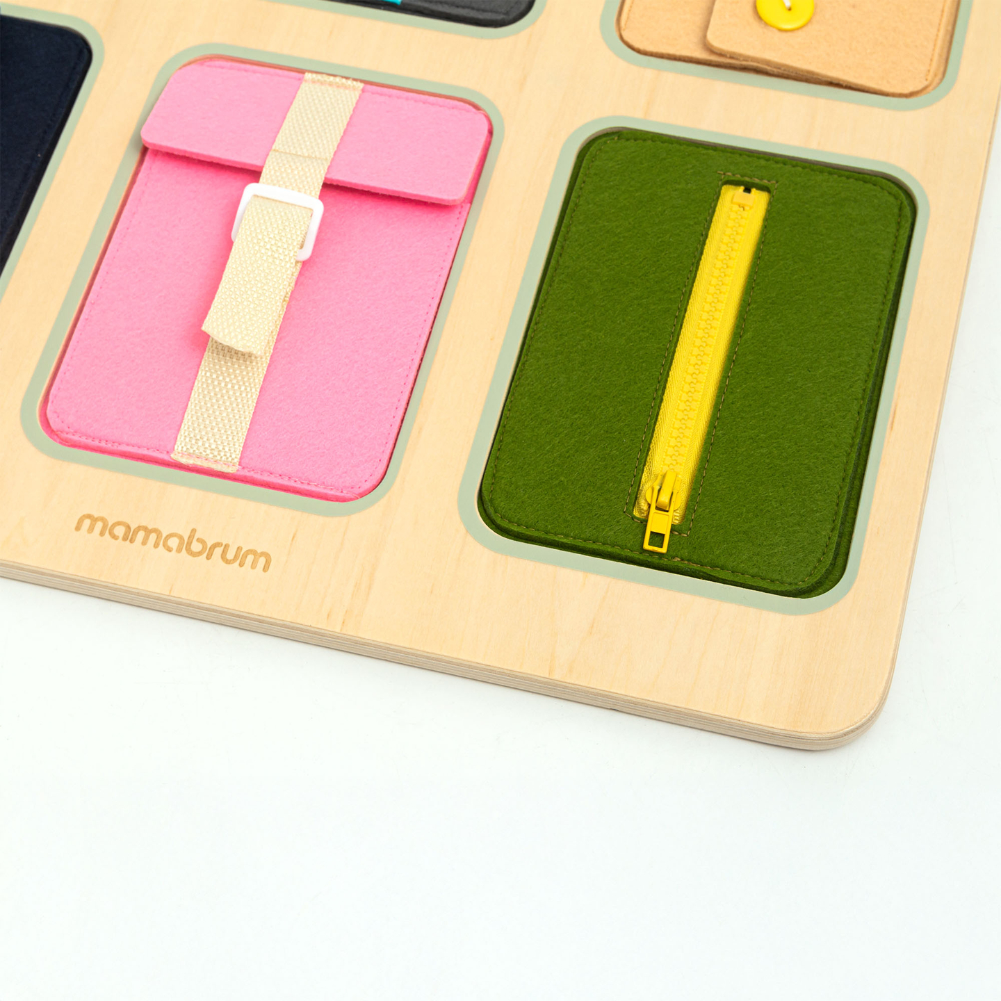 Tableau de manipulation Montessori en bois – Apprentissage sensoriel de l'autonomie – lacets, boucles, boutons, pressions, fermeture éclair