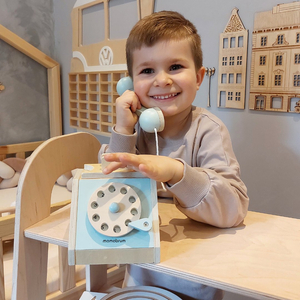 Téléphone rétro en bois - menthe