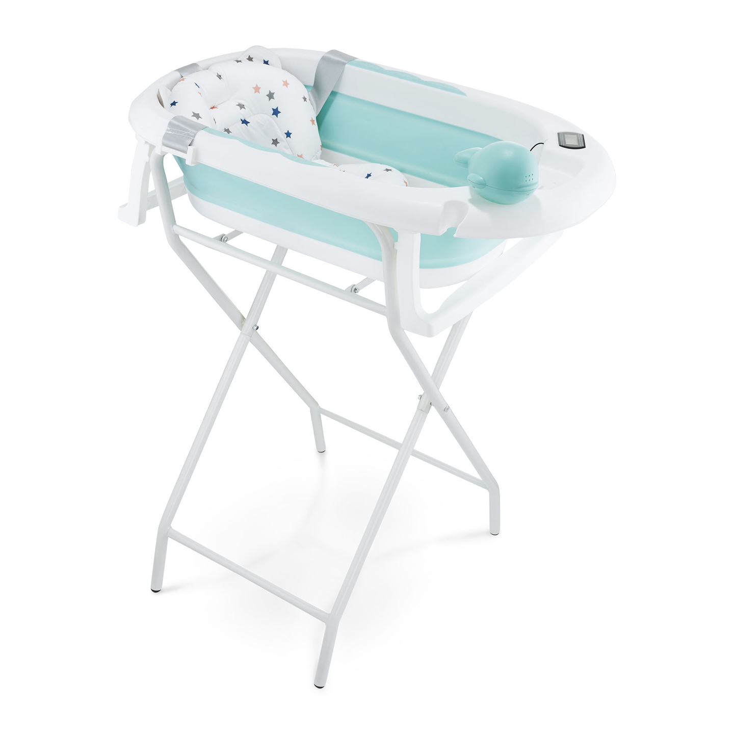 Baignoire pliante pour bébé avec thermomètre, insert et support - couleur menthe