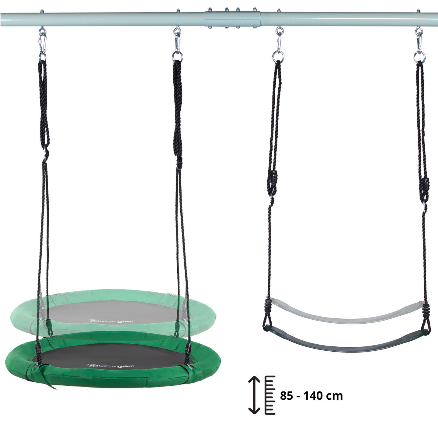 Balançoire de jardin double avec cadre et cordes - siège et nid de cigogne