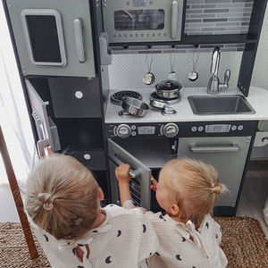 Cuisine en bois XXL avec éclairage LED, tablier et accessoires