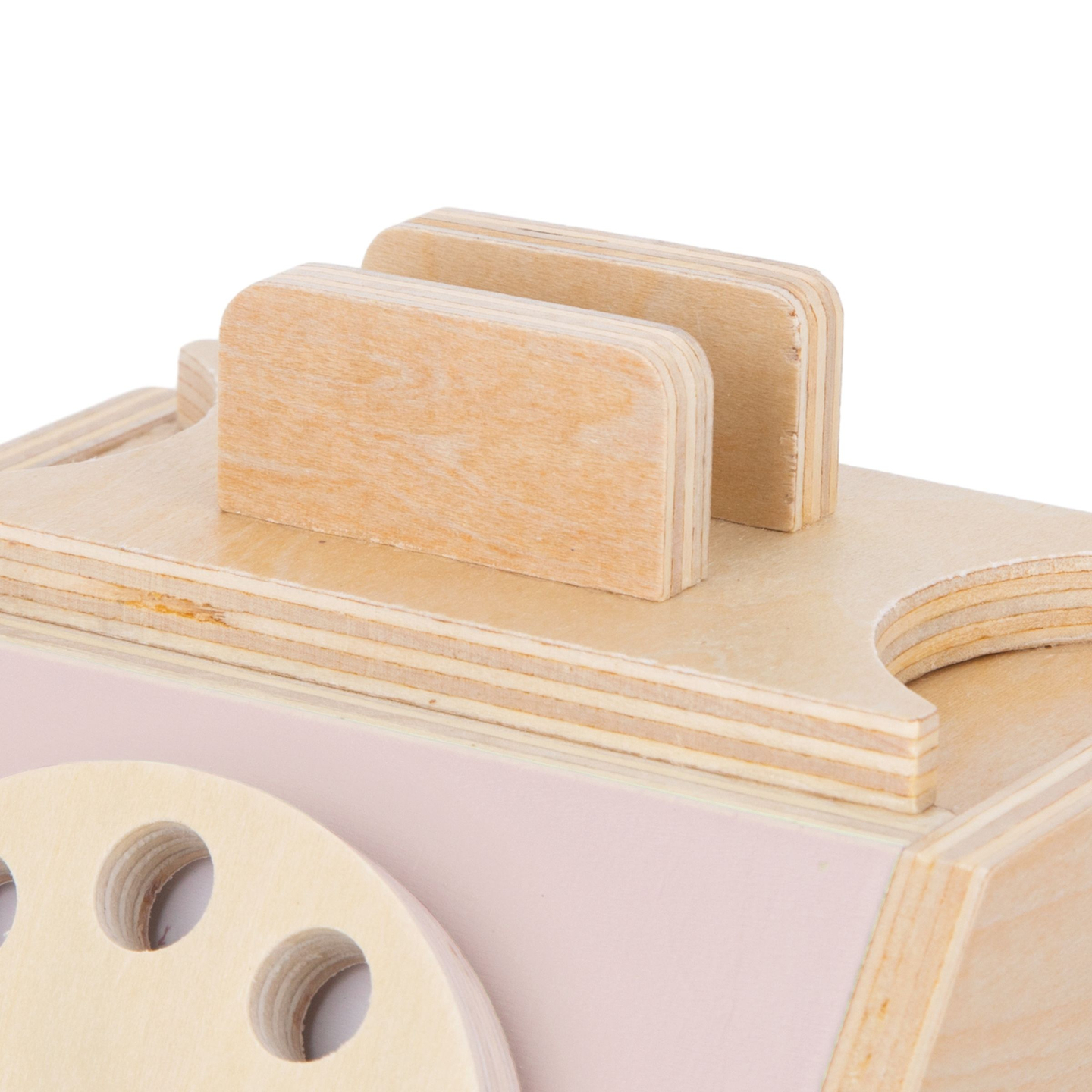 Téléphone rétro en bois - rose pastel