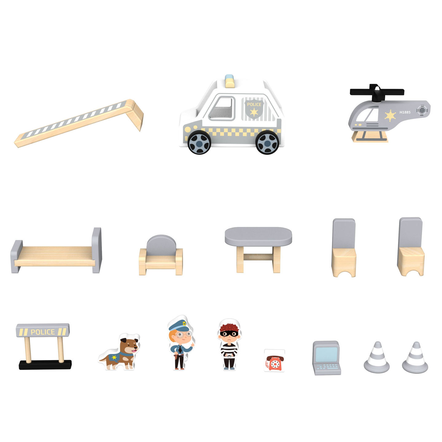 Poste de police en bois avec accessoires