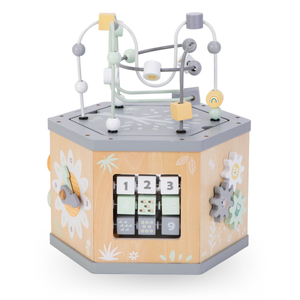 Cube éducatif interactif en bois 7-en-1 - boucle de motricité