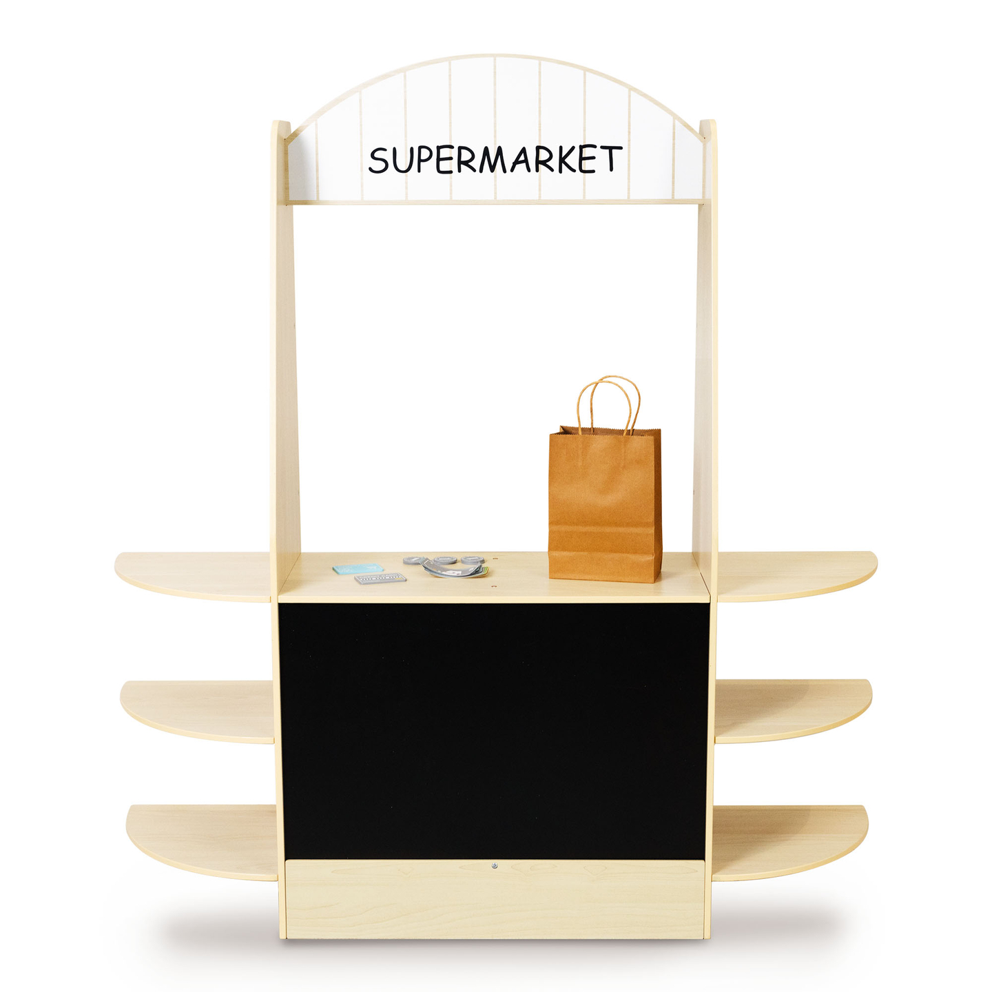 Grande boutique en bois pour enfants avec tableau noir - 91 pièces pour faire du shopping en toute simplicité !