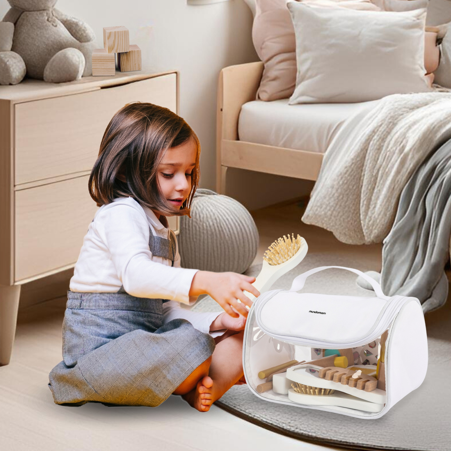 Set de maquillage pour enfants - trousse de maquillage + accessoires en bois, 15 pièces